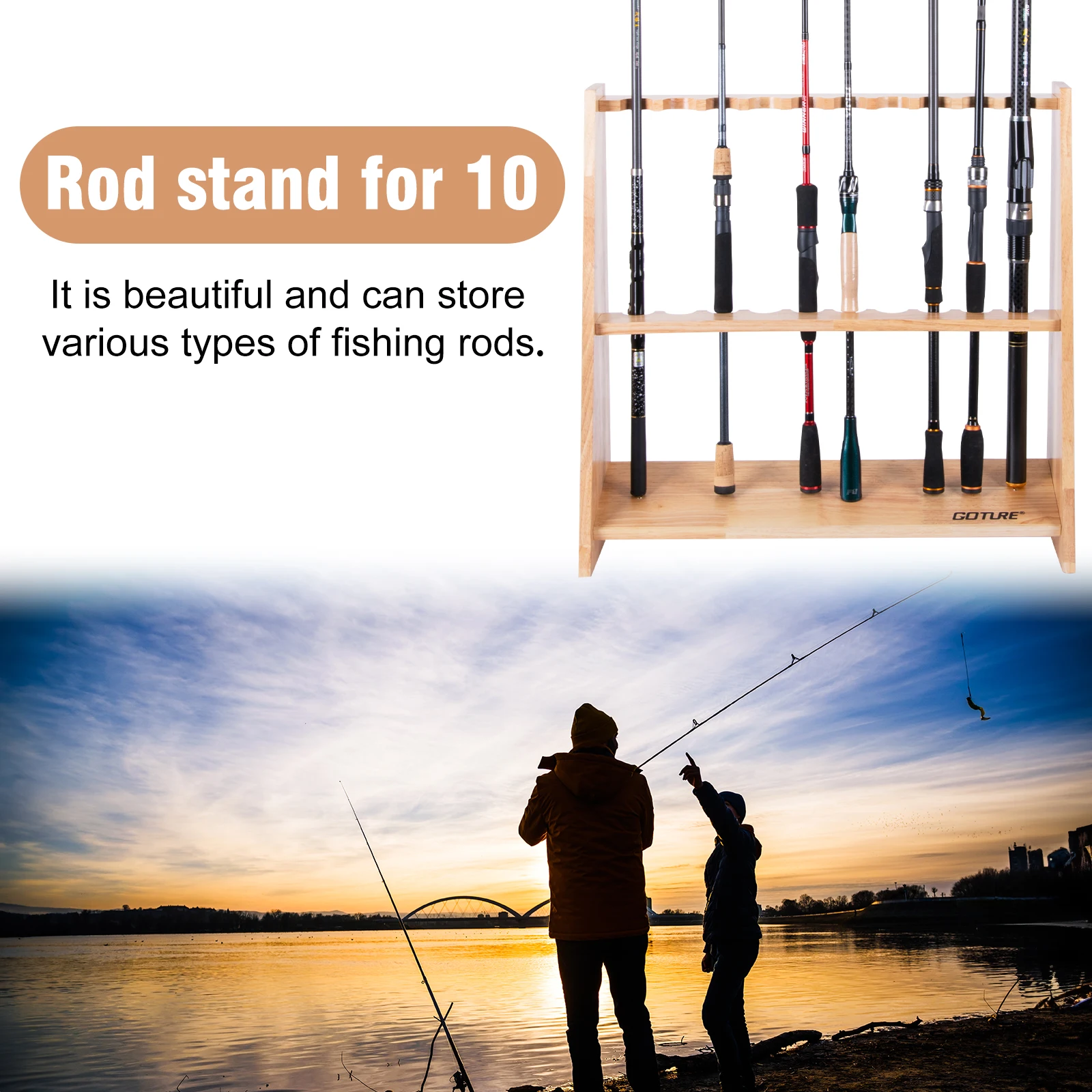 Goture 木製釣り竿ホルダー ガレージ用釣り竿ラック 最 - Fishing Rod Rack のレビューと価格